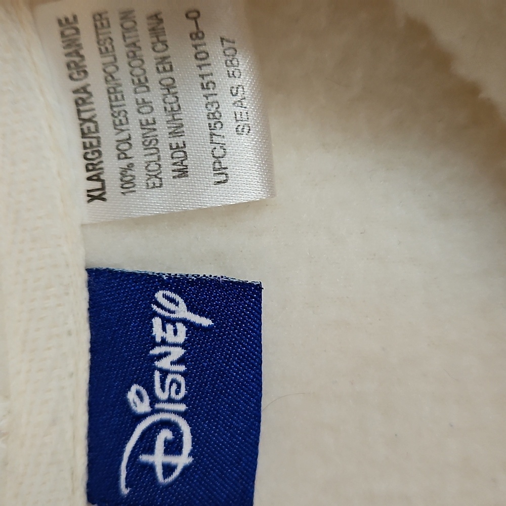 Disney Womens XL Grumpy Full Zip Fleece Hoodie Cream Kangaroo Pocket Embroidered - Picture 2 of 8